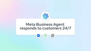 White banner stating Meta Business Agent responds 24/7 above Messenger, WhatsApp, and Instagram icons for local businesses.