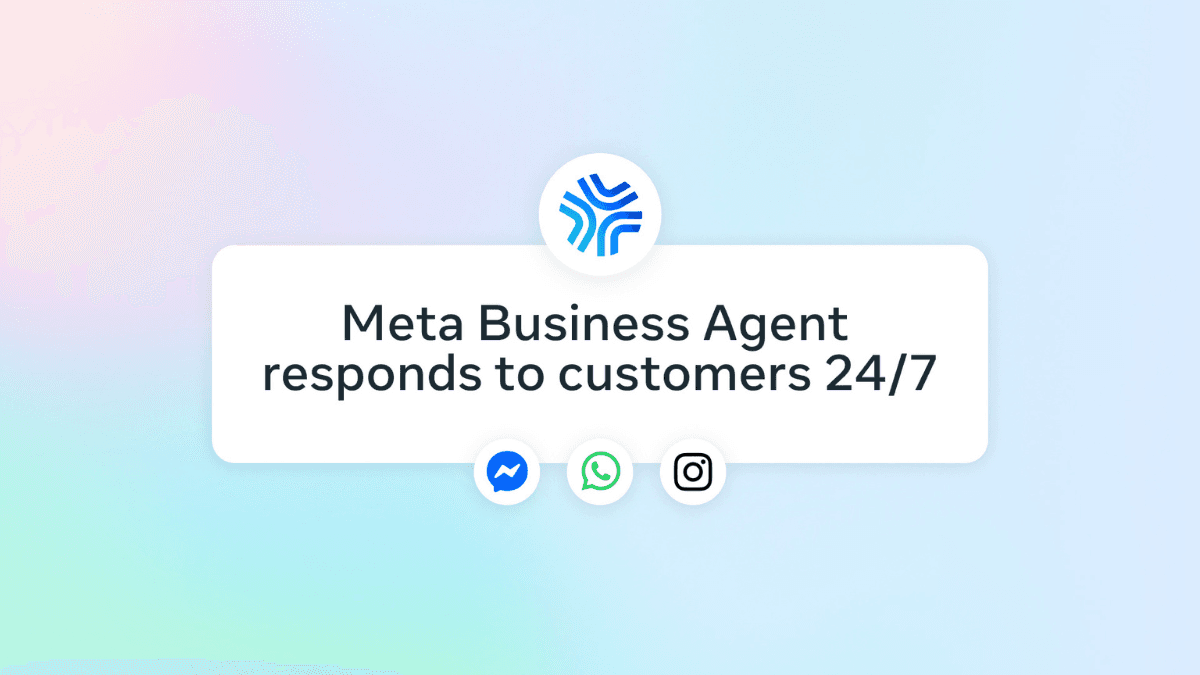 Can Meta's new AI agent actually replace a sales team? 1 White banner stating Meta Business Agent responds 24/7 above Messenger, WhatsApp, and Instagram icons for local businesses.
