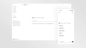Redesigned white Microsoft Copilot UI on a desktop screen and mobile phone showing the new task-aware workspace layout.