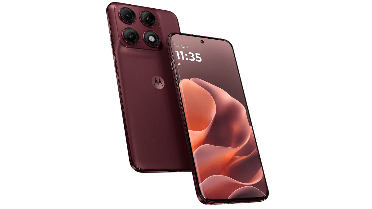 The genuine wood smartphone that finally solves battery life 2 Front and back view of a dark red Motorola Edge 70 Pro+ showing its triple rear cameras and AMOLED display screen.