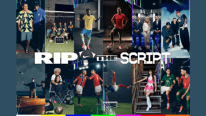 Collage of footballers and celebrities in the Nike Rip the Script film campaign available in India.