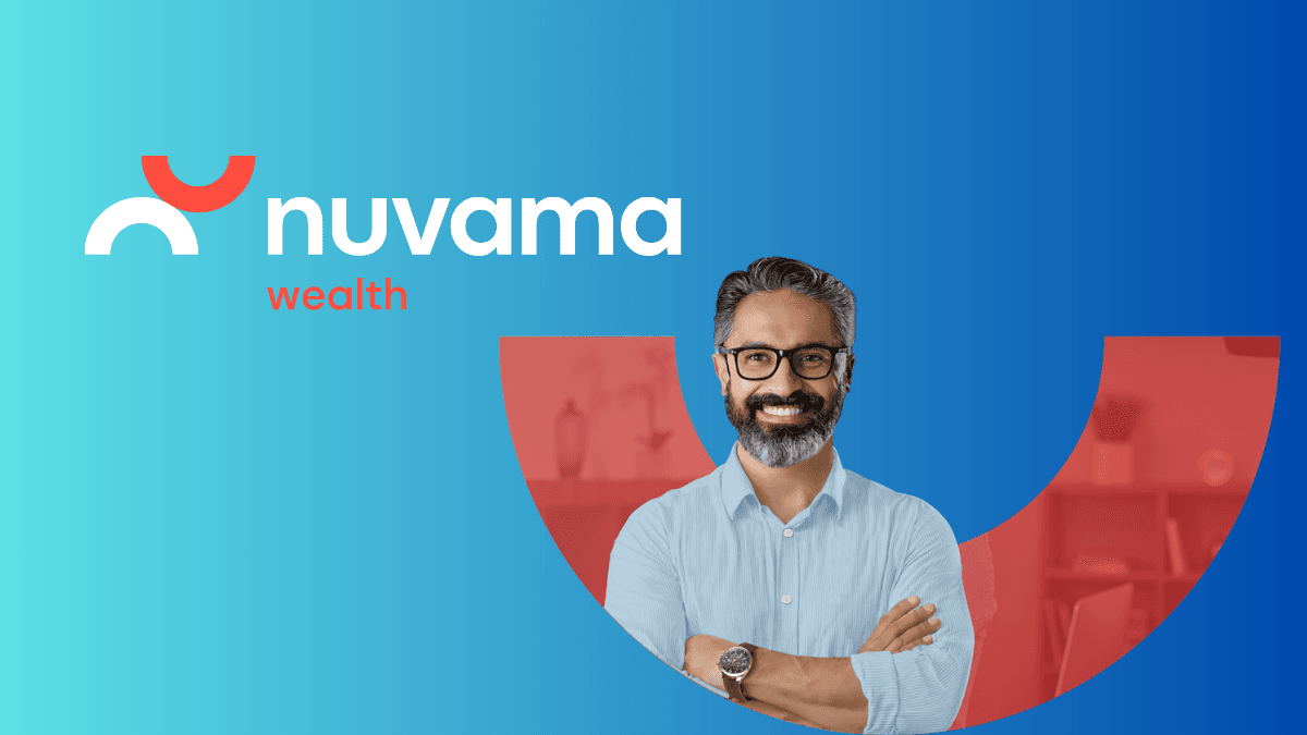 A wealth manager with 4.5 trillion assets enters mutual funds 1 A smiling man with glasses and a beard in a blue shirt with the Nuvama Wealth logo on a blue background, wealth.