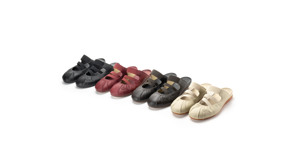 The slip-on shoe that makes morning dressing effortless 1 Four pairs of backless leather mules in black, burgundy, brown, and cream arranged in a line on a white surface.