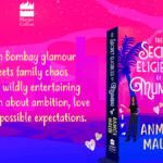 Pink banner showing The Secret Eligibles of Mumbai book cover with illustrated man and woman against a Mumbai cityscape.