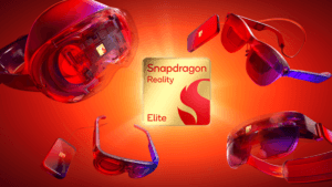 Transparent red headsets and smart glasses floating around a central gold plaque with a flame logo, depicting the new spat...