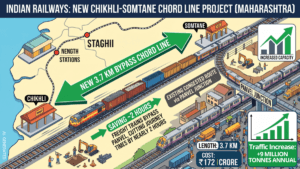 Illustrated map of a freight train next to a green bypass arrow, avoiding a congested Panvel Junction in Maharashtra.