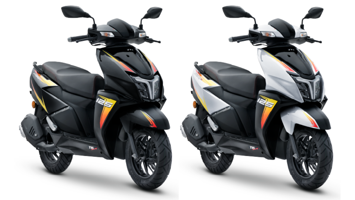 The sporty scooter that refuses to act like a commuter 2 Black and white scooters with yellow graphics displayed side by side against a white background, Disc variant context.
