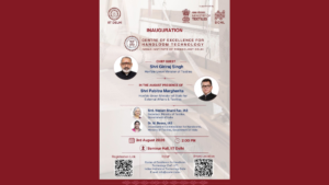 IIT Delhi logo, Ministry of Textiles emblem, portraits of Giriraj Singh and Pabitra Margherita, event text poster.