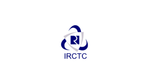 Blue and white IRCTC logo featuring a stylised letter R surrounded by swooshes, centred on a plain white background.
