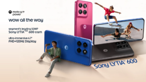 Blue, pink, and grey smartphones on a white background with small human figures sitting and skateboarding handset.