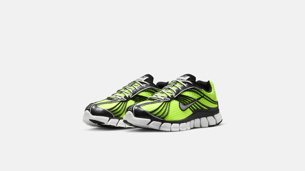 The retro sneaker that finally gets all-day comfort right 1 Volt mesh sneaker with black and silver overlays on a grey backdrop, highlighting the model's retro runner profile.