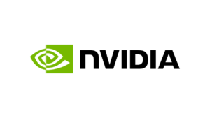 Nvidia logo featuring a green spiral eye icon next to the word NVIDIA in black on a plain white background.