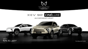 White, satin desert myst, and black electric SUVs parked left to right in a studio, showing the new colour edition.