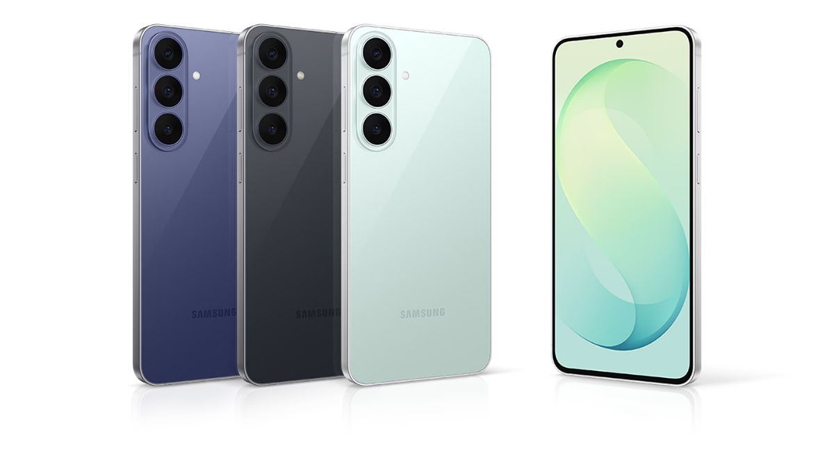 New smartphone delivers One UI 9 and Gemini video editing 1 Blueberry, Graphite, and Pistachio phone backs lined up next to a front screen with punch-hole camera smartphone.