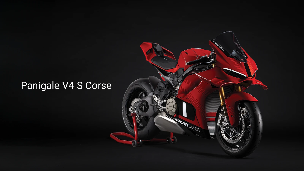 Four exclusive Panigale superbikes open for booking in India 3 Red Panigale V4 S Corse superbike with gold front forks on a red paddock stand motorcycle.