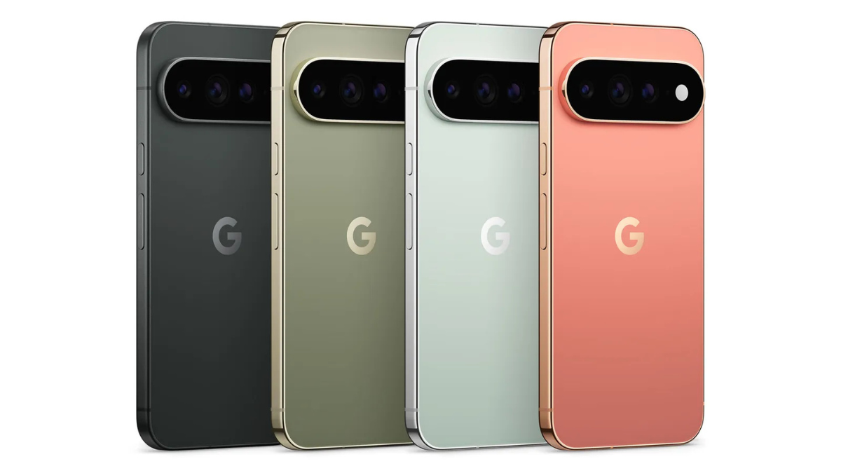 Glowing camera alerts land on the new Pixel 11 series in India 2 Black green silver and pink phones standing side by side showing camera bars finish.