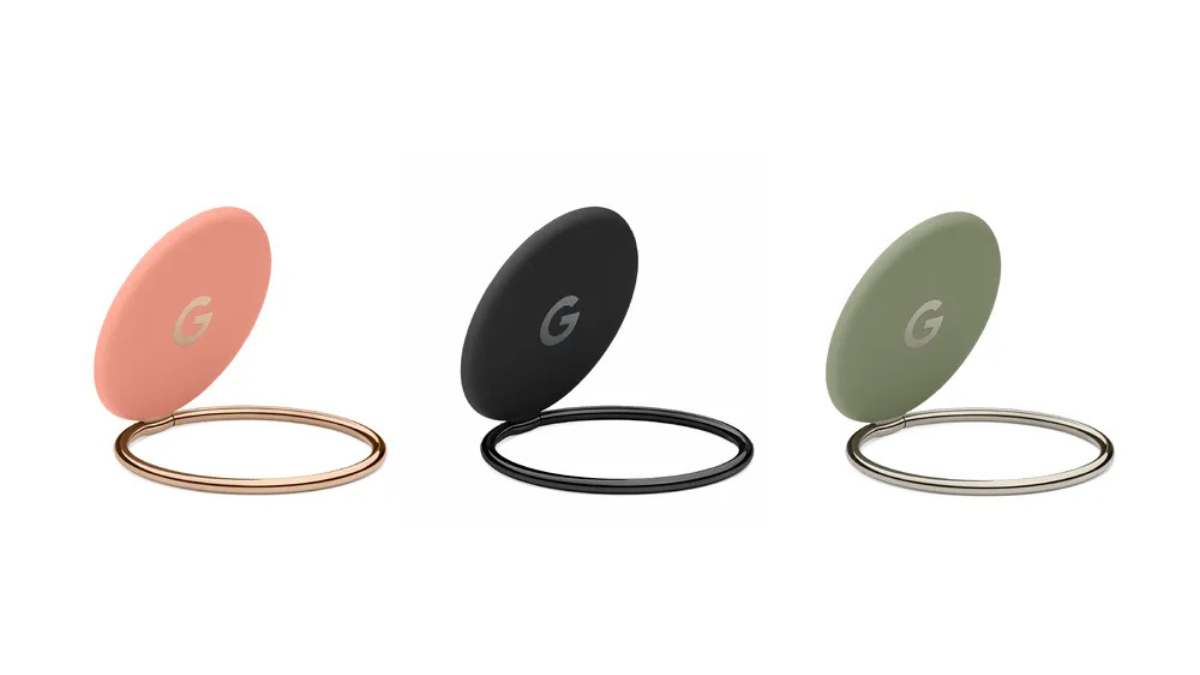 Hands-free voice control arrives on the Pixel Buds Pro 2 2 Three magnetic ring stands in coral, black, and olive green with circular metal bases accessory context.