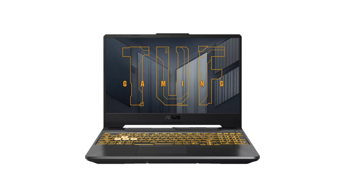 Fresh TUF Gaming 16 laptop arrives in India with Nvidia RTX 5000 graphics 1 Foreground trackpad and glowing yellow keyboard in front of open laptop display showing orange logo hardware.