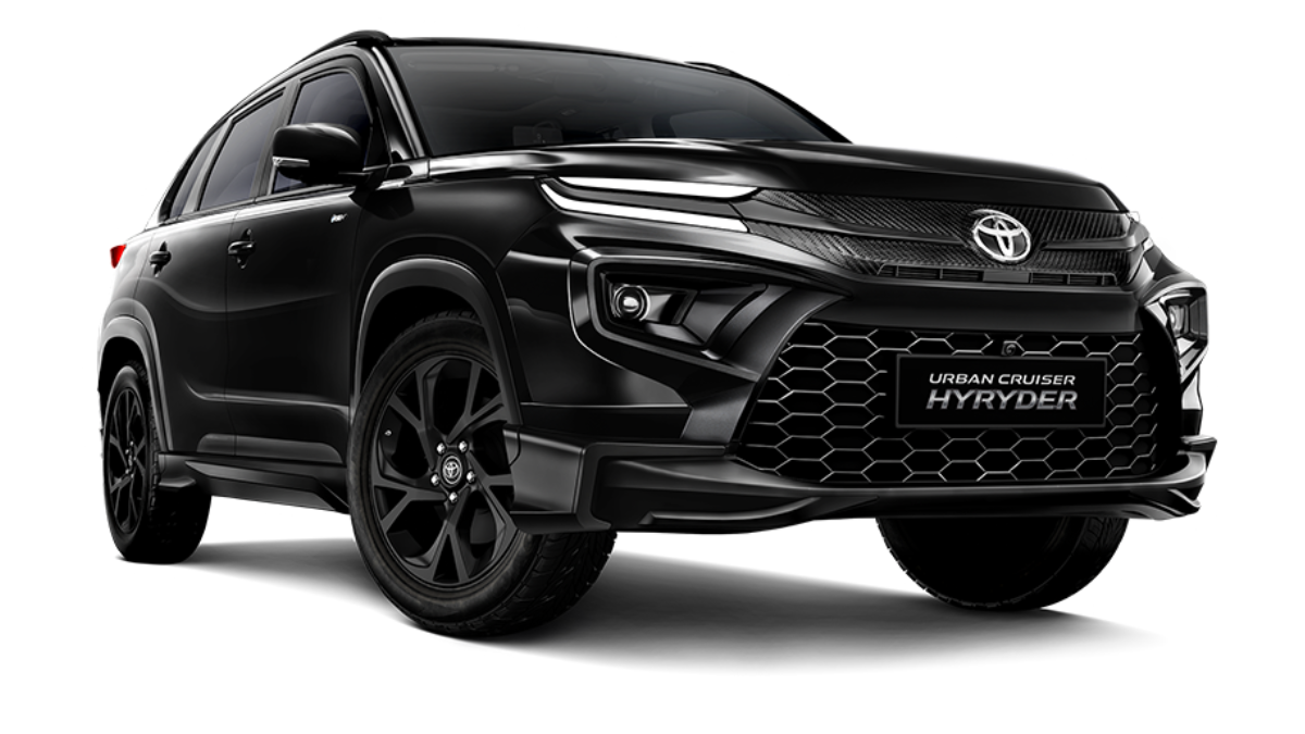 A 31,999-rupee styling package reaches the Hyryder SUV in India 1 Black multi-spoke wheel, lower honeycomb grille, and upper garnish on a dark SUV over a plain white background vehicle.