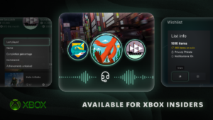 Achievement sorting options, avatar profile icons with sound waves, and wishlist menu in Xbox Console Software Update UI.