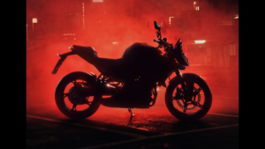 From rear wheel on left to front USD forks on right, a BMW F 450 R silhouette rests against red smoke.