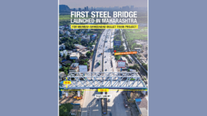 Aerial view of a 100-metre steel bridge crossing over National Highway 3 for the Mumbai-Ahmedabad bullet train project.