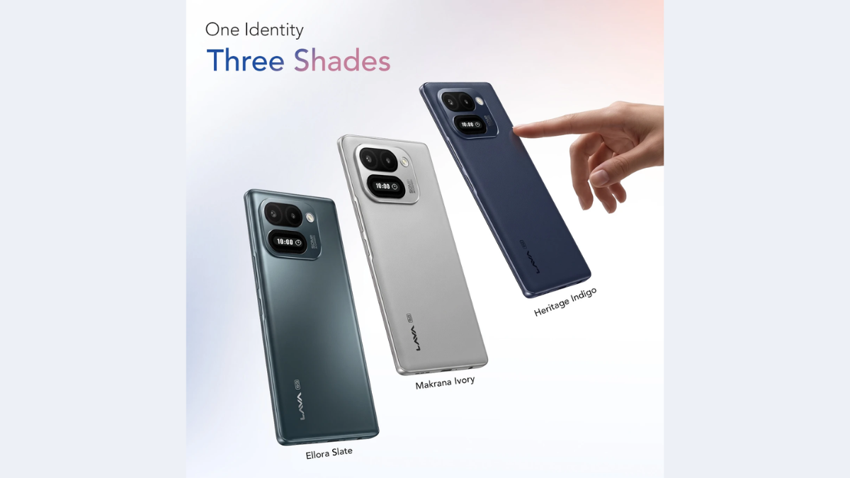 Dual-screen curved smartphone debuts with a 6000mAh battery 1 Ellora Slate, Makrana Ivory, and Heritage Indigo rear panels of Lava Virat Curve 5G phone lineup.